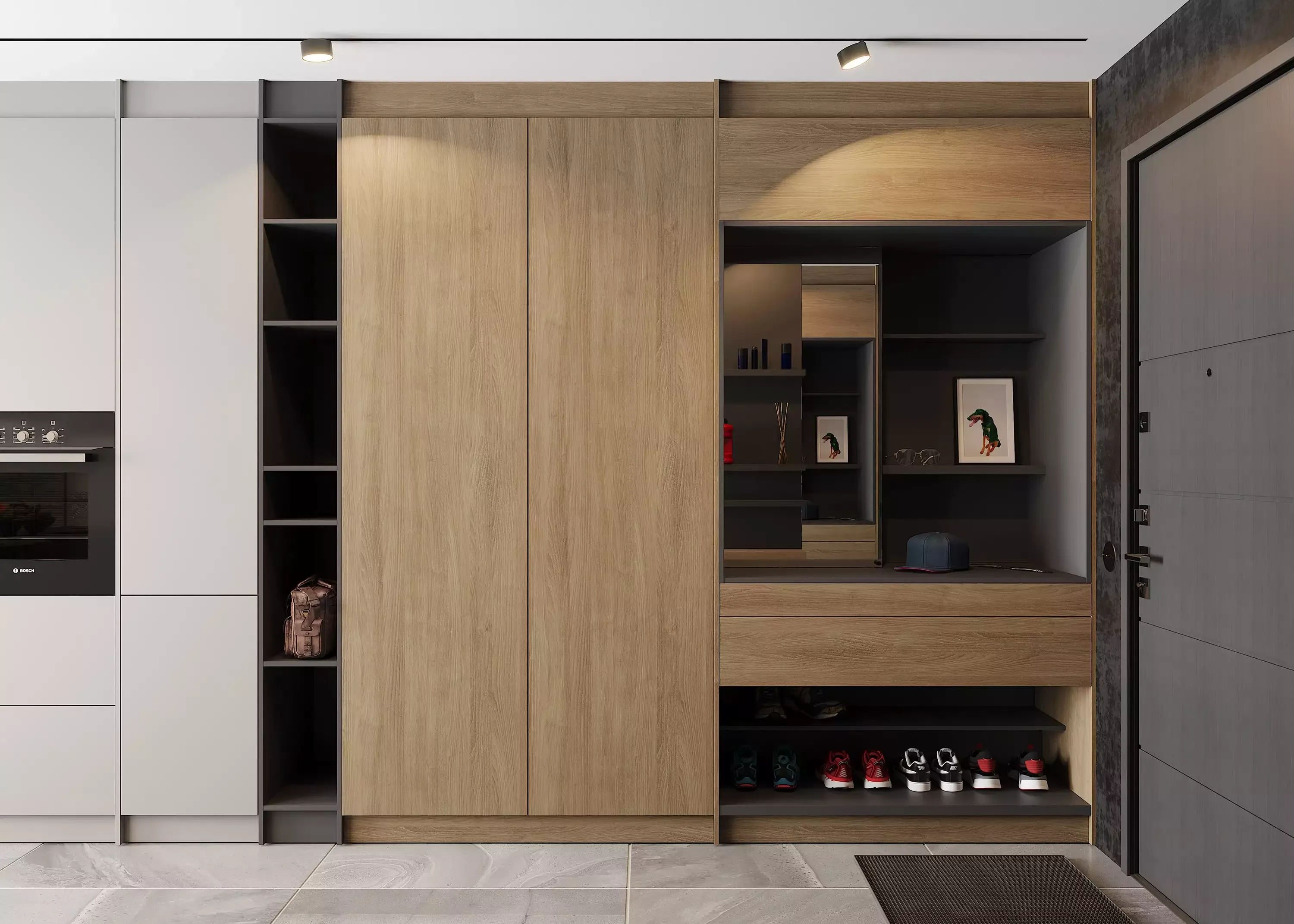 Мебель для прихожей с зеркалом и встроенным шкафом, мебель на заказ MrDoors