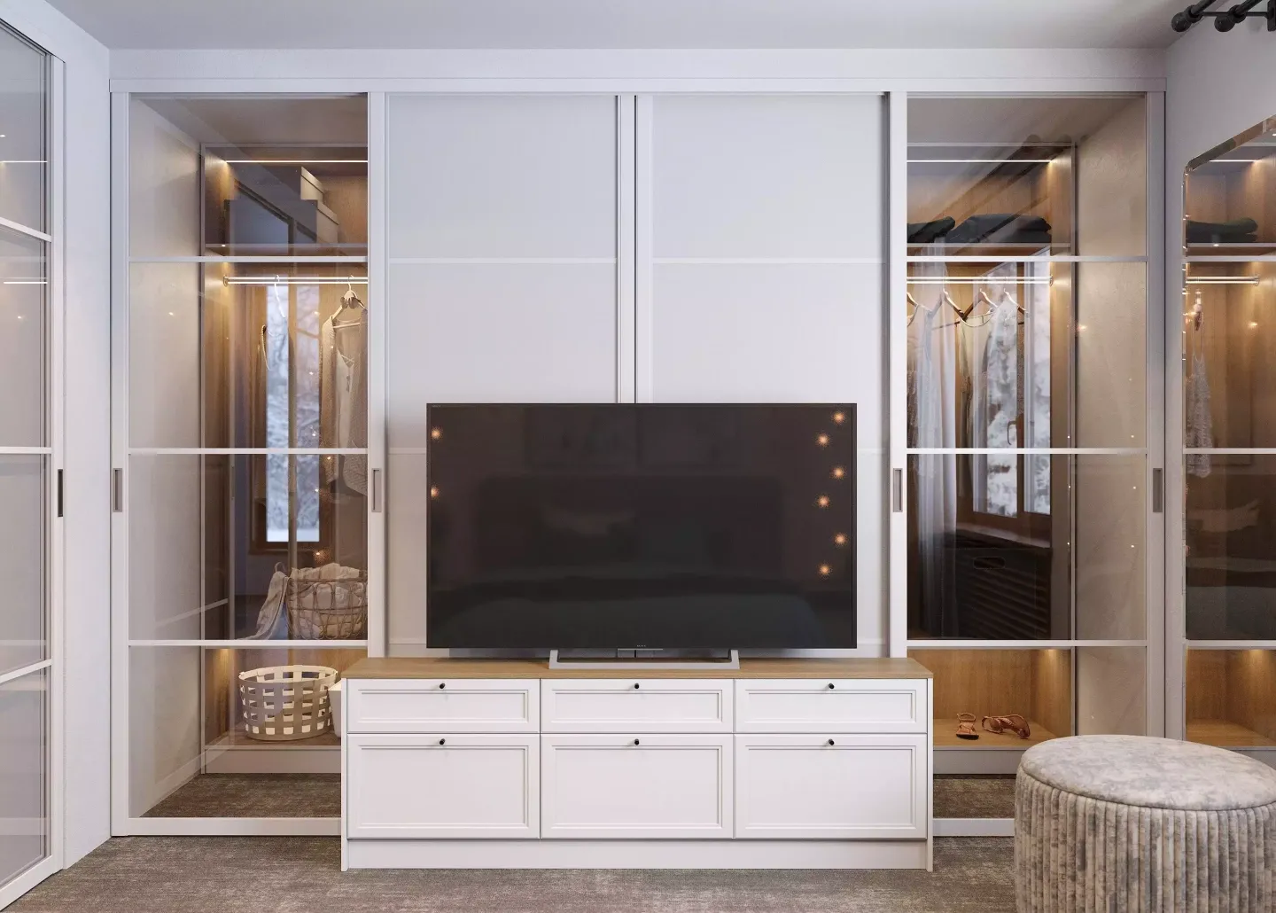 Встроенная гардеробная с раздвижными дверями, мебель на заказ Mr.Doors