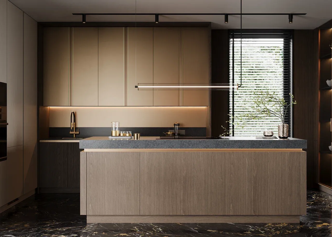 Кухня со столешницей из акрилового камня в стиле модерн (арт. Kit465), мебель на заказ MrDoors