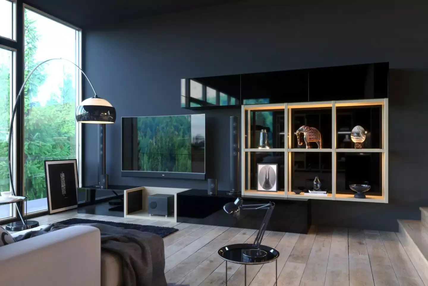 темный интерьер гостиной