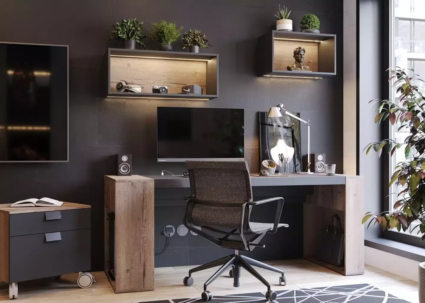 Домашний кабинет с рабочим местом, мебель на заказ MrDoors