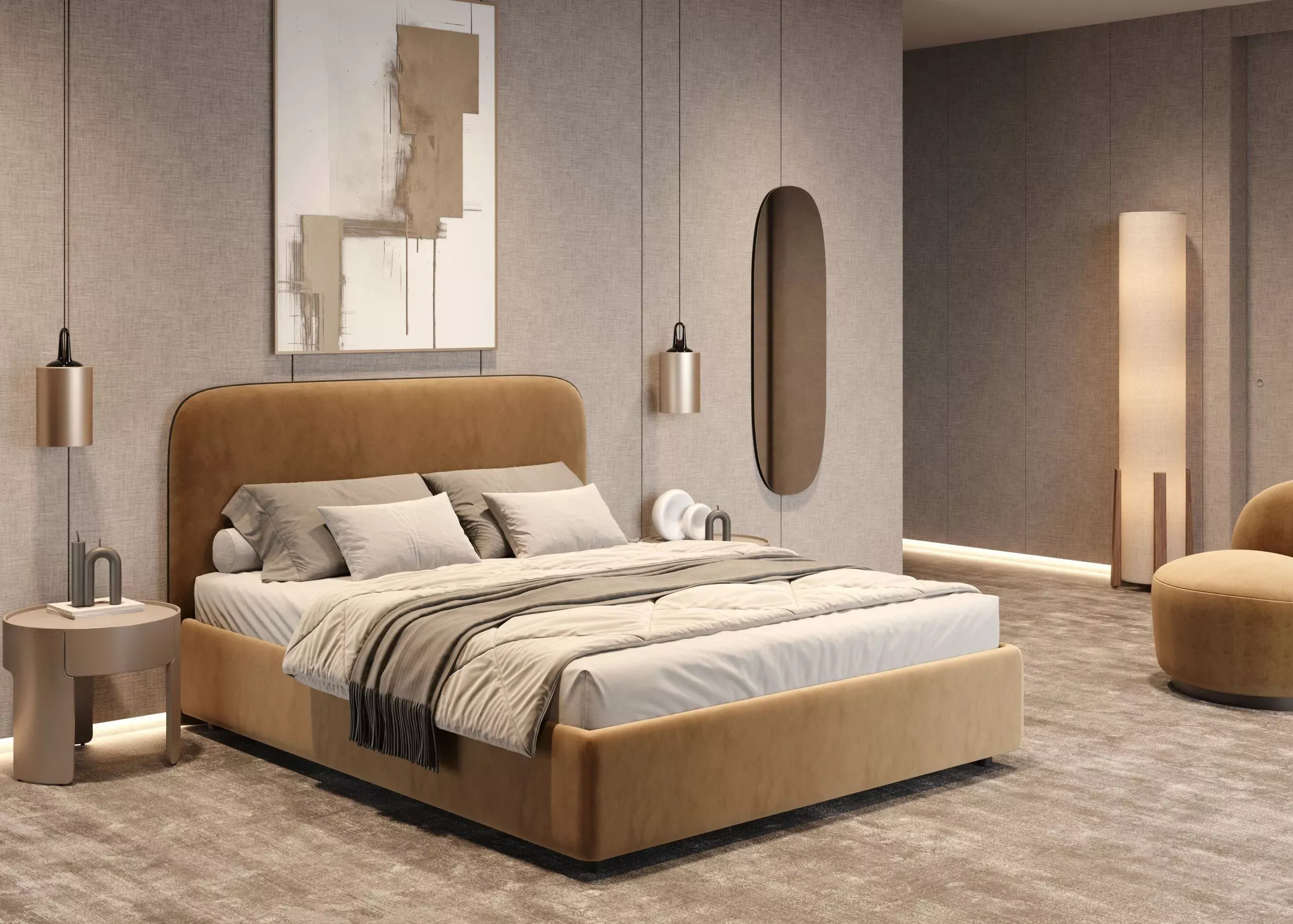 Спальня с кроватью Uno S, оранжевая (арт. Bdr146), мебель на заказ MrDoors