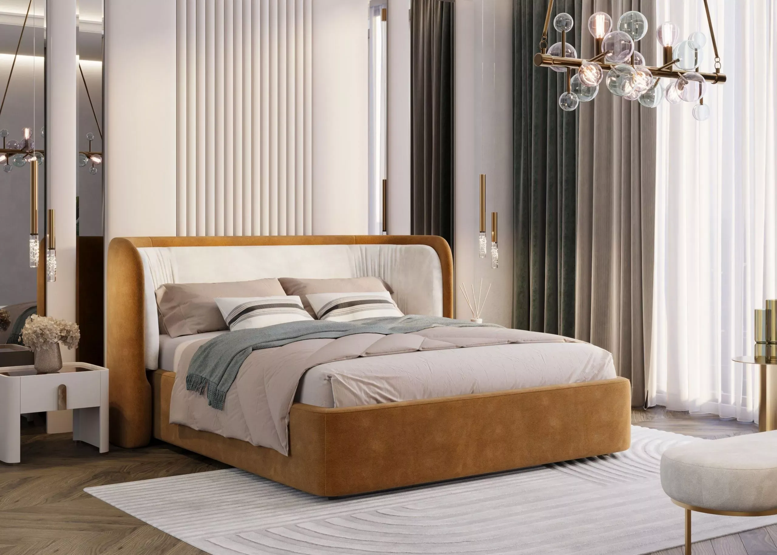 Спальня с кроватью Giro, оранжевая (арт. Bdr140), мебель на заказ MrDoors