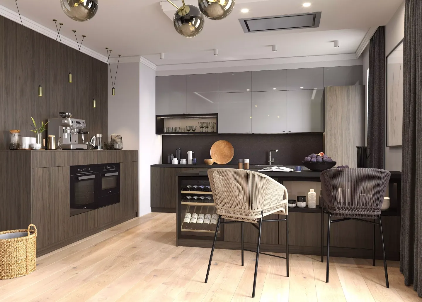 кухня под орех, мебель на заказ MrDoors