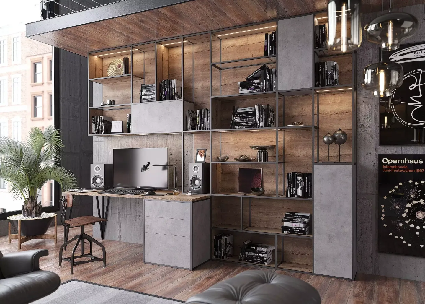 Рабочий стол и стеллажная система хранения, мебель на заказ MrDoors