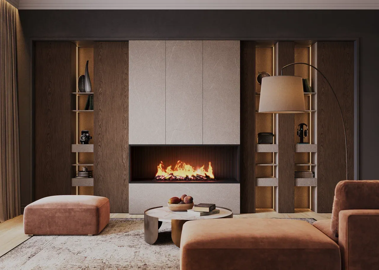 Гостиная с паровым камином (арт. Lvr271), мебель на заказ MrDoors