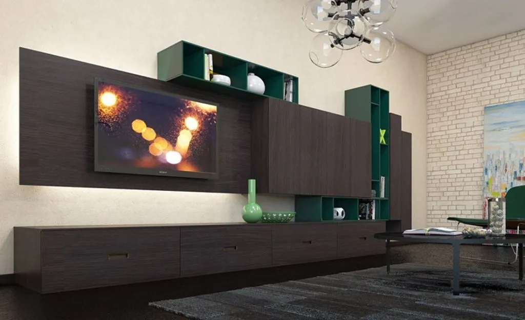 Темная стена в современном стиле для гостиной со светлыми стенами*