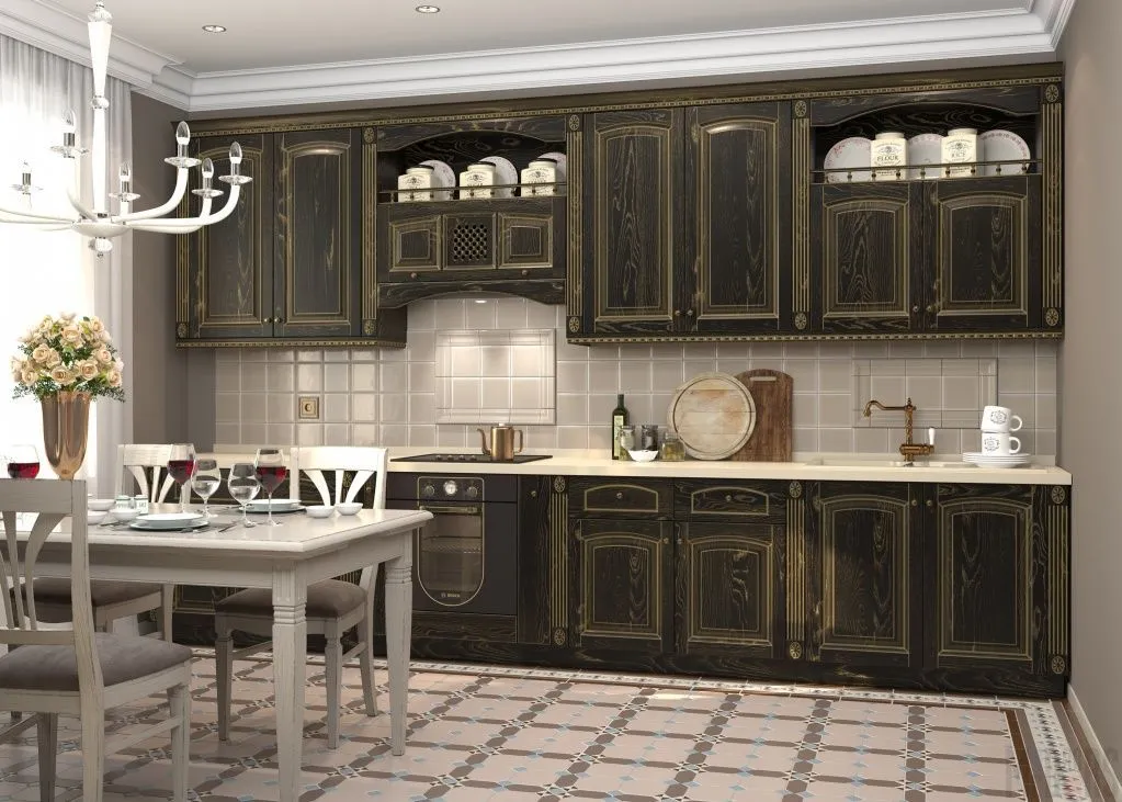 Классическая темная кухня с патиной