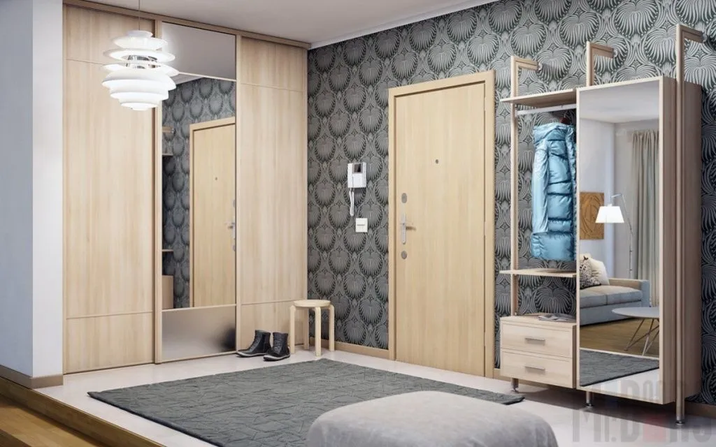 Светло-бежевый шкаф-купе с текстурой под дерево