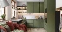 Кухня для небольшой квартиры-студии со столешницей из искусственного камня, мебель на заказ MrDoors