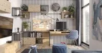 Рабочая зона для молодого человека и место для телевизора.