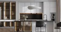 Белая неоклассическая кухня с островом (арт. Kit505), мебель на заказ MrDoors