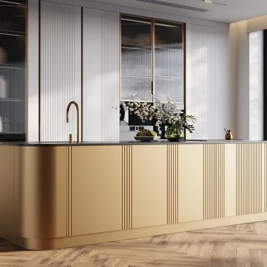 Кухня с островом со столешницей из акрилового камня (арт. Kit464), мебель на заказ MrDoors