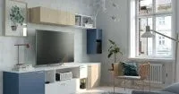 фото интерьера гостиной синего цвета в скандинавском стиле, мебель на заказ MrDoors