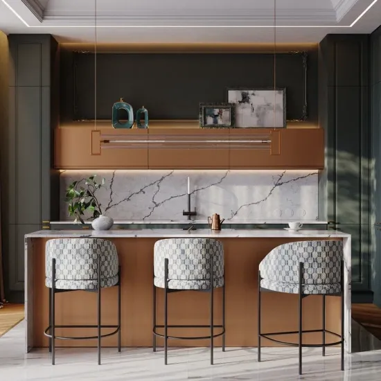 Кухня с кварцевой столешницей в стиле неоклассика (арт. Kit460), мебель на заказ MrDoors