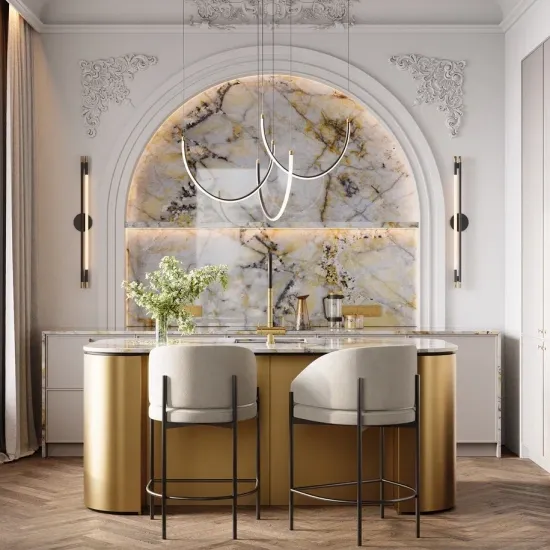 Кухня с островом со столешницей из кварцита (арт. Kit474), мебель на заказ MrDoors