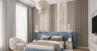 Спальня с кроватью Coppia, серая, с основанием Portu (арт. Bdr117), мебель на заказ MrDoors