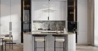 Белая кухня с островом в стиле ар-деко (арт. Kit517), мебель на заказ MrDoors
