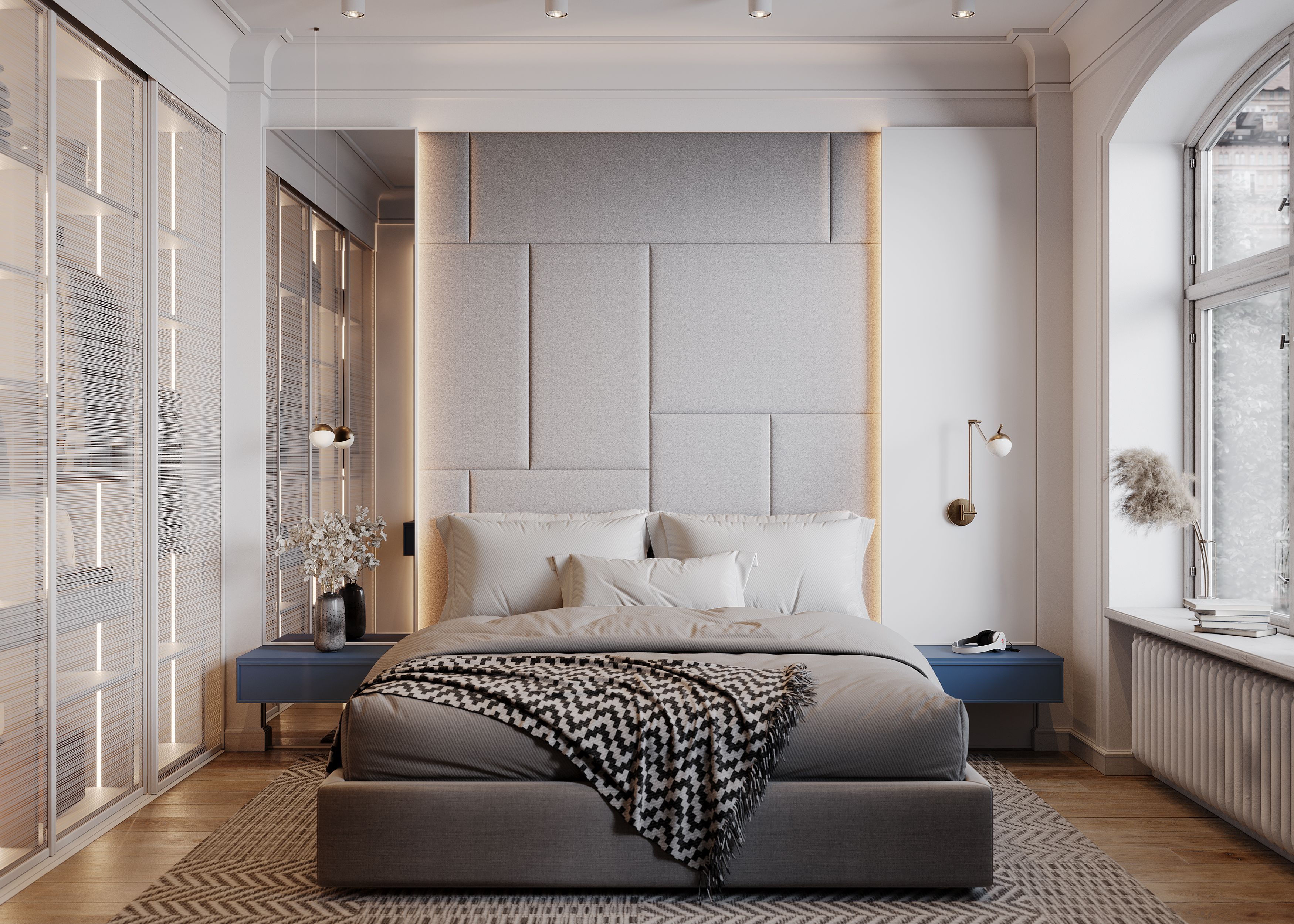 Мягкие стеновые панели в спальню Art Design, серые (арт. 118)