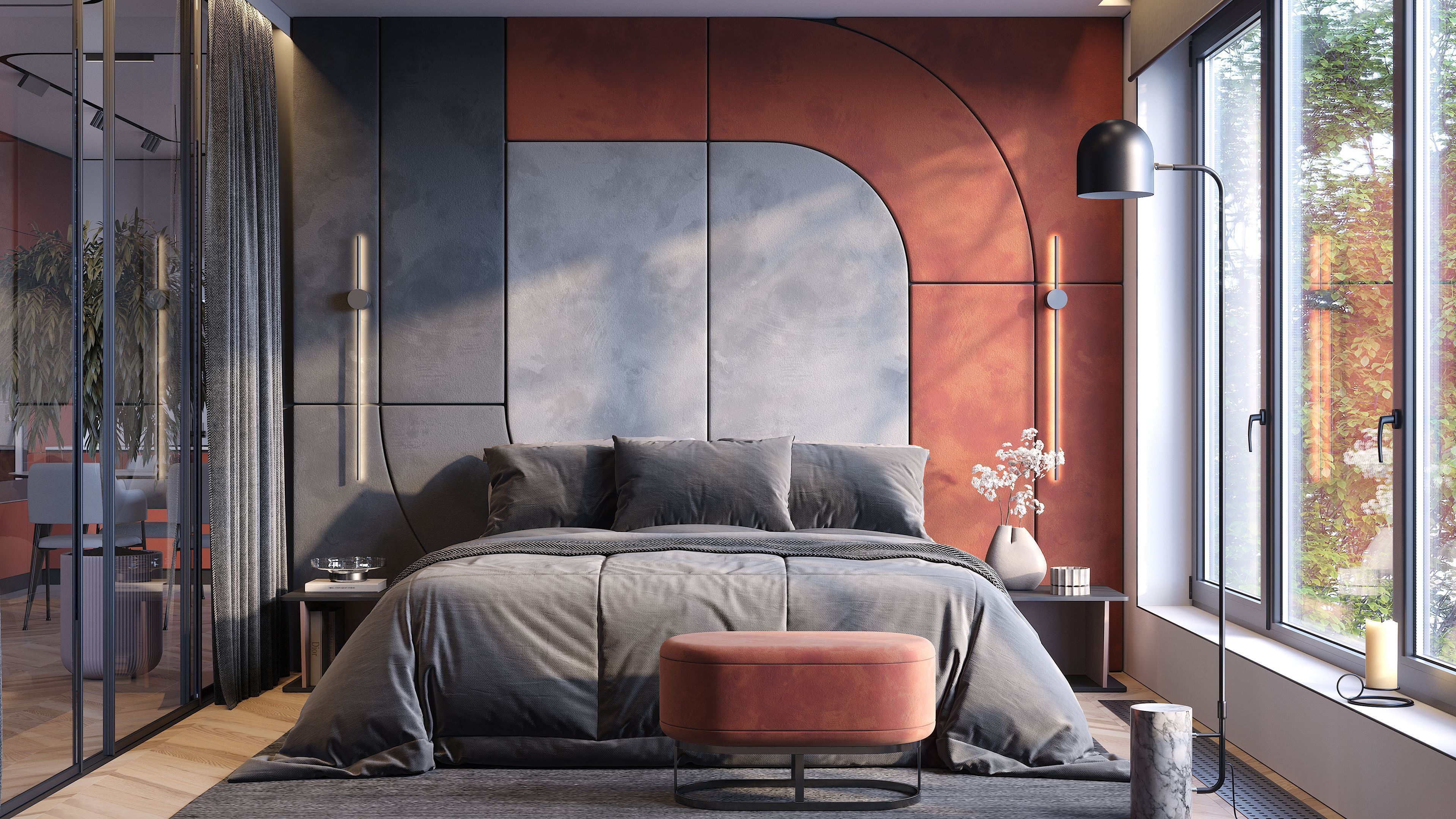 Мягкие стеновые панели в спальню Art Design, серые (арт. 110)