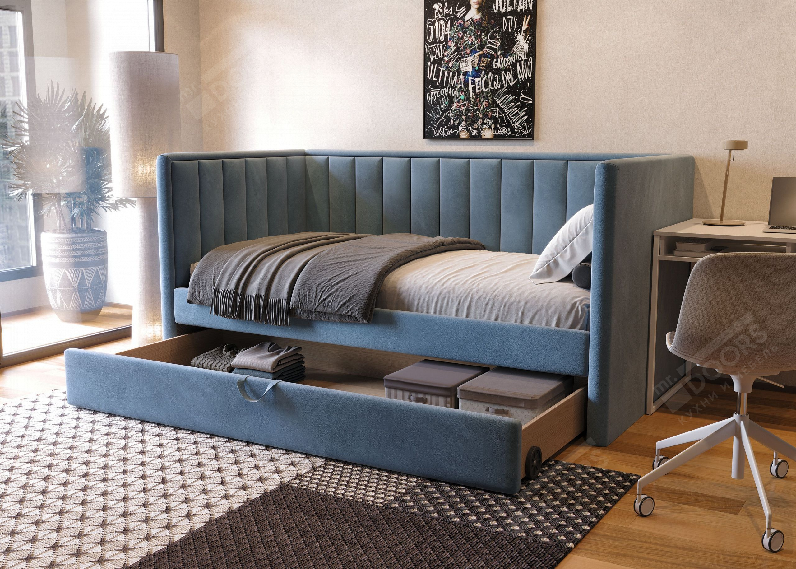 Подростковая спальня с кушеткой Lineare, синяя (арт. Chr178)