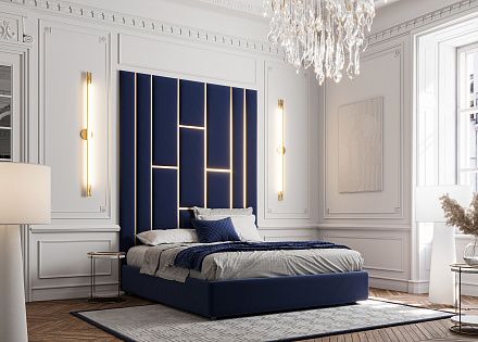Мягкие стеновые панели в спальню Art Design, синие (арт. 076)