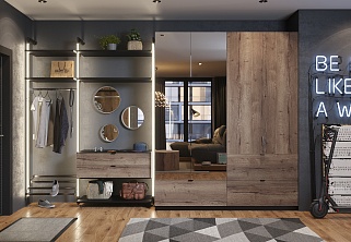 Фото интерьера современной прихожей в индустриальном стиле, мебель на заказ MrDoors
