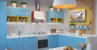 голубая кухня в интерьере 