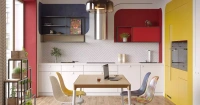 фото интерьера кухни в ярком стиле, мебель на заказ MrDoors