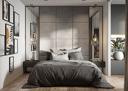 Мягкие стеновые панели в спальню Art Design, серые (арт. 115)