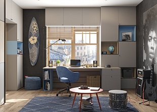 Комната для подростка со встроенным шкафом-купе и рабочим столом от производителя, мебель на заказ MrDoors
