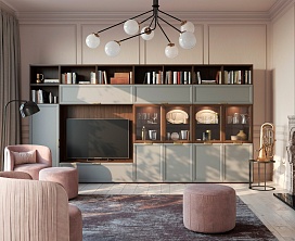 Классическая гостиная со вставками из стекла на фасадах, мебель на заказ MrDoors