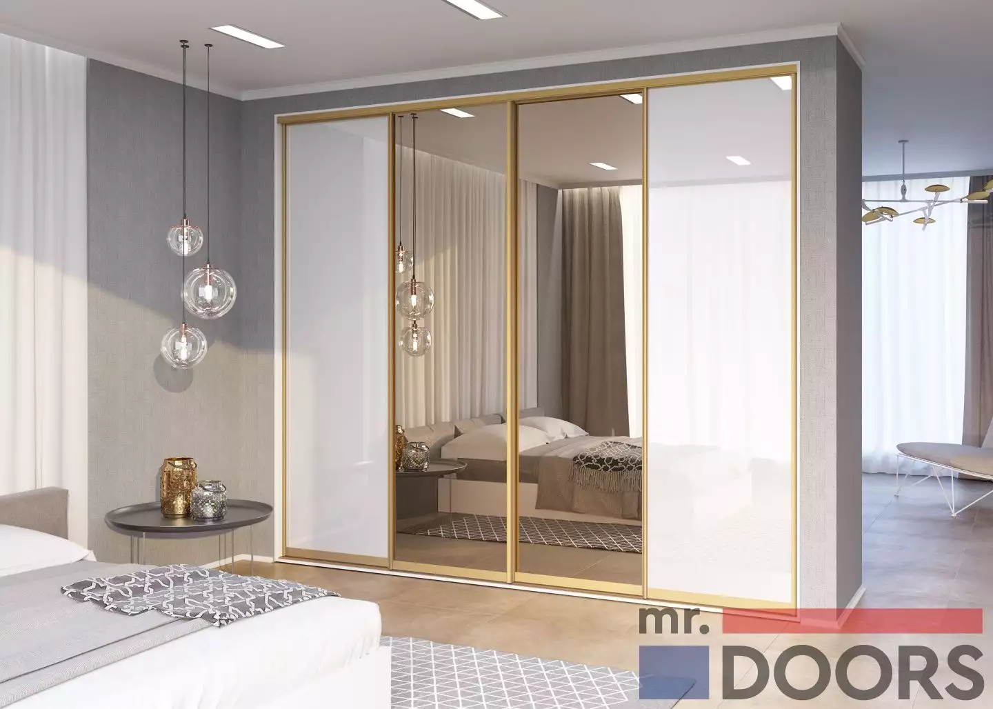 Фото встроенных белых шкафов от mr.doors