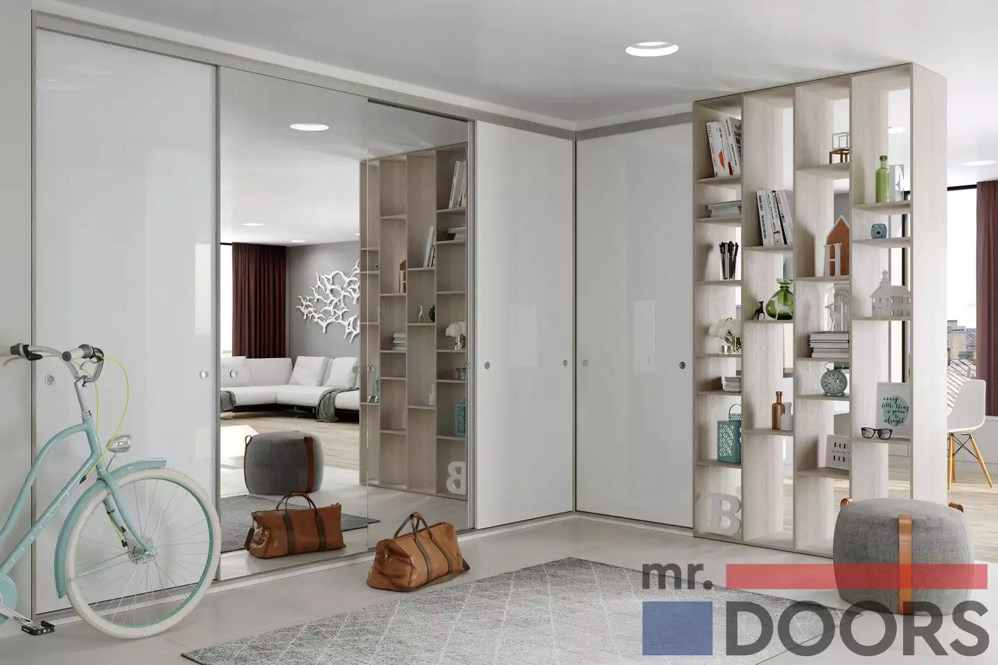 Фото белых угловых шкафов с зеркалом mr.doors