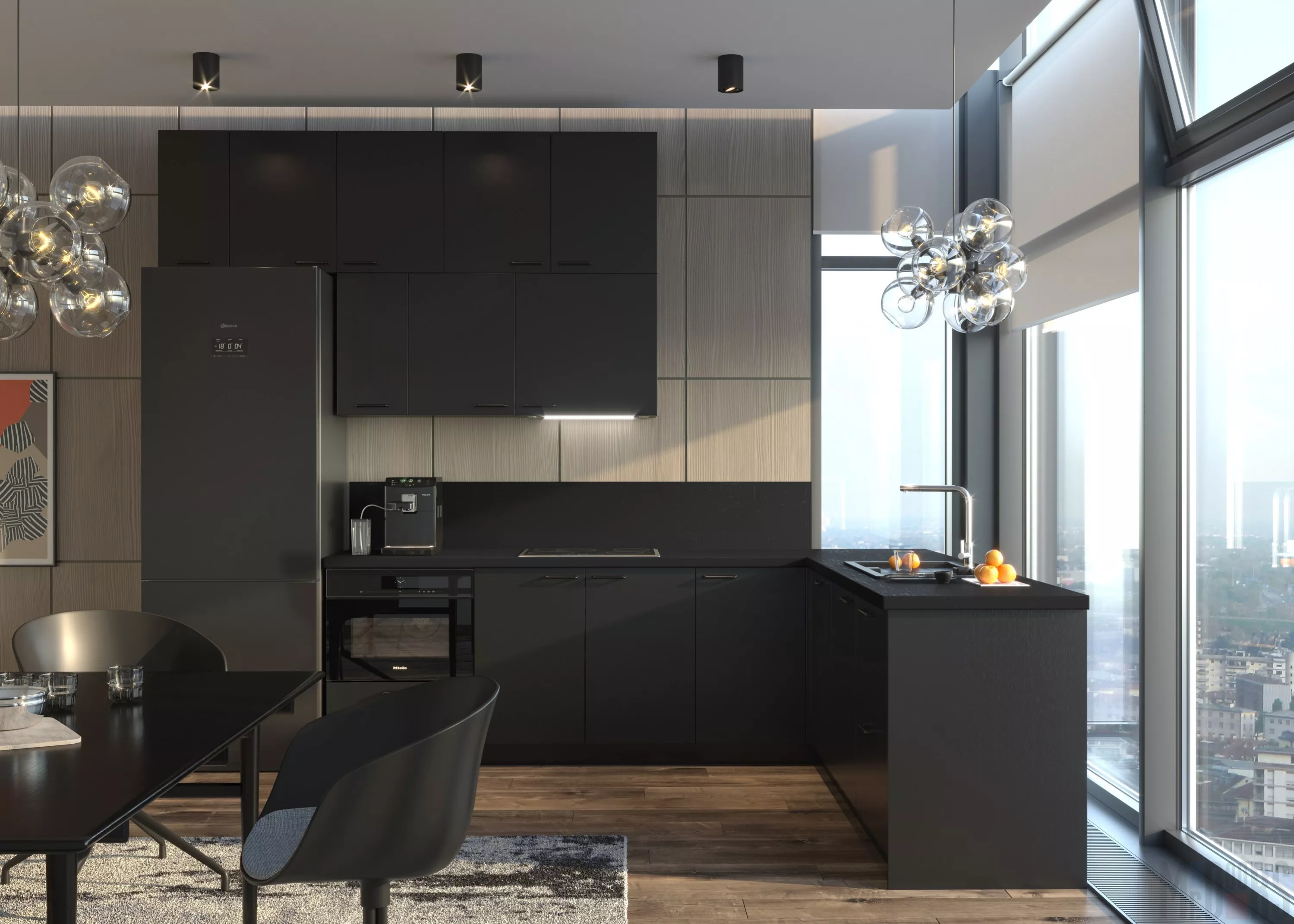 Купить черные матовые кухни от производителя. Фабрика мебели Mr.Doors